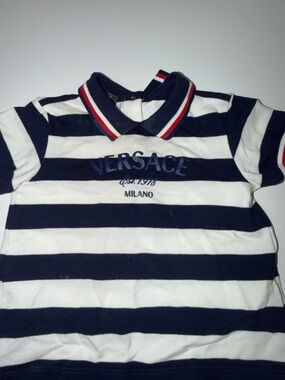 Versace Kids Navy, White & Red Trim Striped Polo